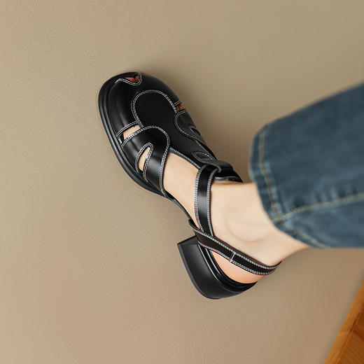 春季新款，里外全皮镂空粗跟凉鞋HCY-3407 商品图9