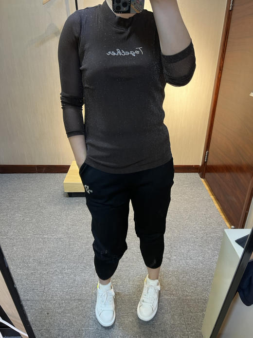 针丝缘春新款超弹百搭亮闪网眼儿显瘦打底衫3693 商品图7