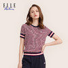 ELLE Active女装休闲时尚圆领拼接格纹针织衫正肩短袖T恤夏季新款 商品缩略图0