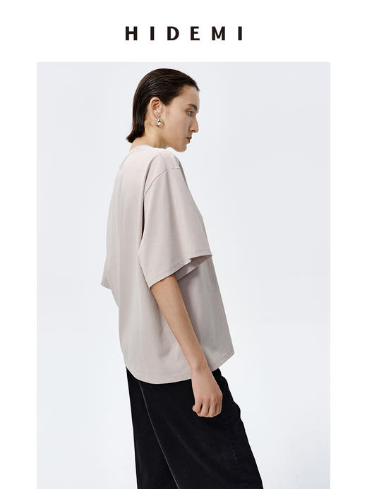 HIDEMI 自然棉系列廓形宽松短袖T恤 白色/深灰/豆乳色/巧克力色 商品图8