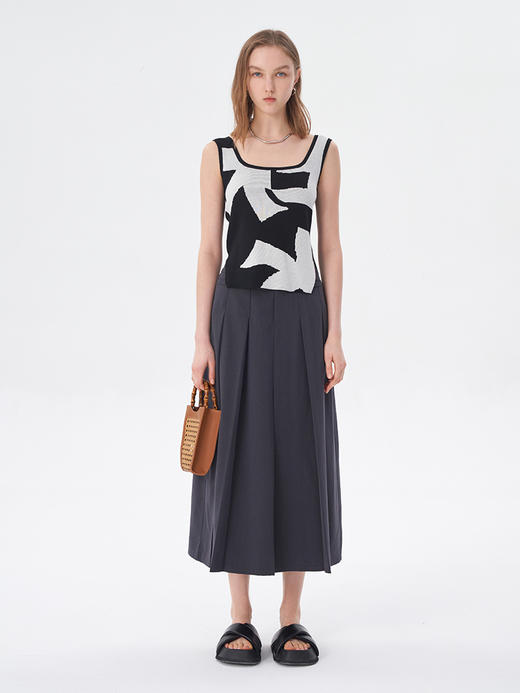 Self Who2023夏季新款裙子百褶裙高腰显瘦a字裙中长款chic半身裙 商品图2