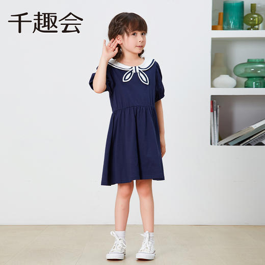 【连衣裙】千趣会童装儿童夏款女童时尚潮流海军领棉质短袖连衣裙9000143 商品图1