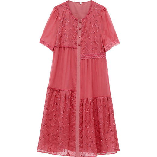 重工刺锈花裙子，夏季新款短袖裙结结中长款宽松休闲裙QYM-XY-23HDA30-Y 商品图4