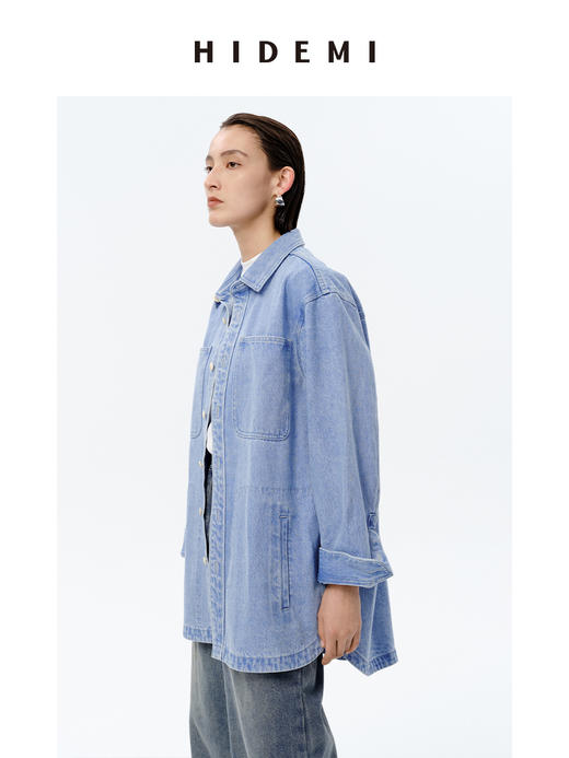HIDEMI 可再生丹宁环保系列水洗口袋廓形牛仔衬衫外套 商品图6