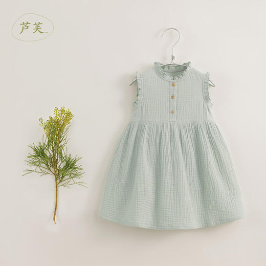 【马克珍妮 芦芙】夏装新款 女童泡泡纱木耳边连衣裙230833 商品图1