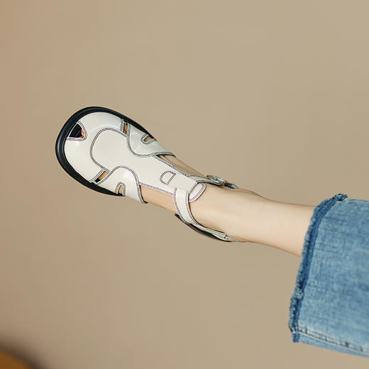 春季新款，里外全皮镂空粗跟凉鞋HCY-3407 商品图5