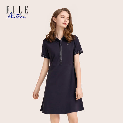 ELLE Active 春夏新品女装时尚休闲通勤小香风翻领短袖连衣裙 商品图3