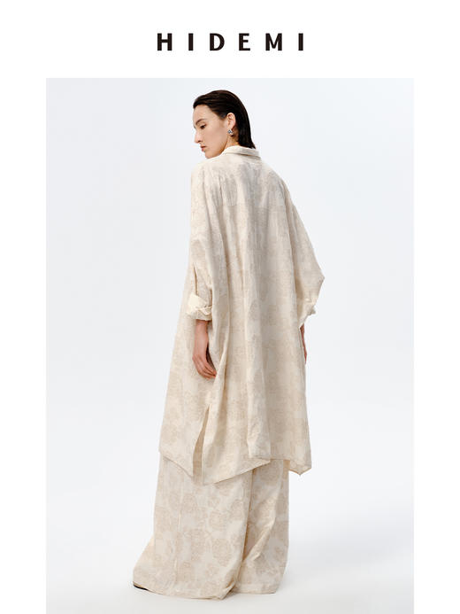 HIDEMI 艺术感色织提花水洗亚麻长款衬衫裙套装 长款衬衫裙/阔腿裤 商品图8