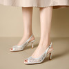 优雅百搭，鱼嘴特殊面料烫钻浅口高跟凉鞋QS-23001 商品缩略图9