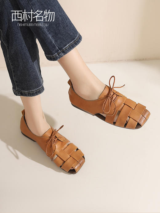 西村名物2023夏季新款潮流镂空编织猪笼鞋罗马鞋平底凉鞋女13431 商品图0