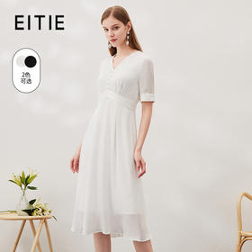 EITIE爱特爱夏季新款气质V领显瘦高腰连衣裙7007738