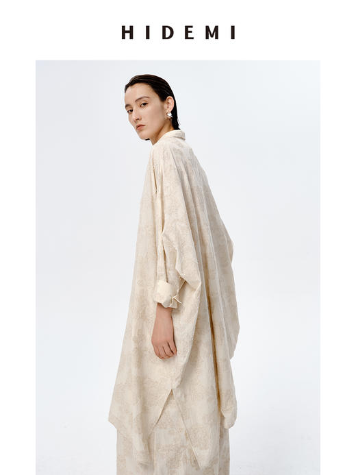 HIDEMI 艺术感色织提花水洗亚麻长款衬衫裙套装 长款衬衫裙/阔腿裤 商品图7