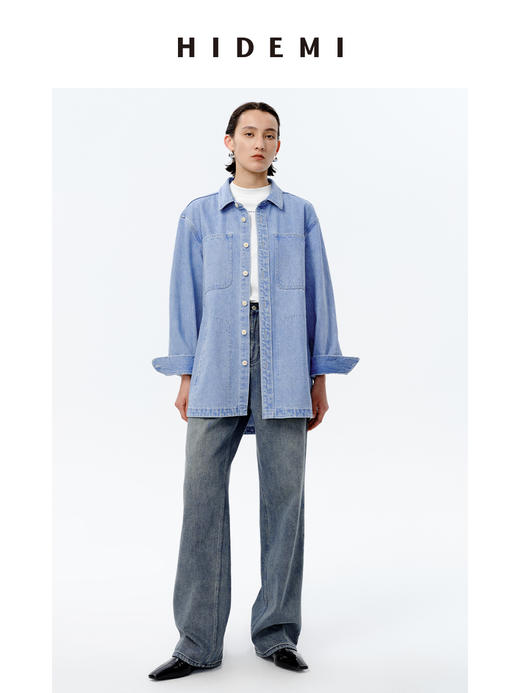 HIDEMI 可再生丹宁环保系列水洗口袋廓形牛仔衬衫外套 商品图1