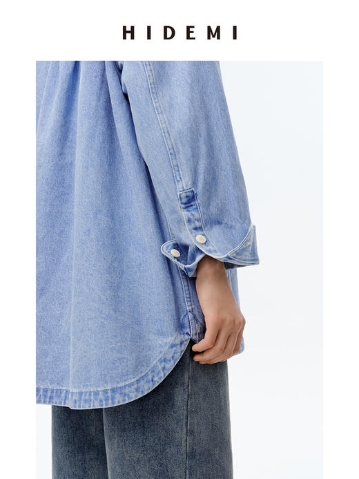 HIDEMI 可再生丹宁环保系列水洗口袋廓形牛仔衬衫外套 商品图13
