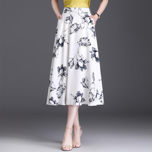 印花半身夏季新款A字裙，时尚气质女装中长裙高腰口袋裙MYX-5822 商品图0