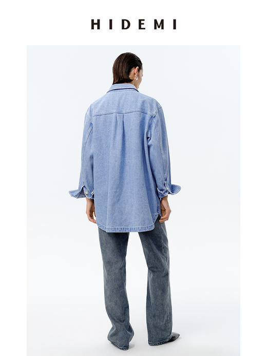HIDEMI 可再生丹宁环保系列水洗口袋廓形牛仔衬衫外套 商品图11