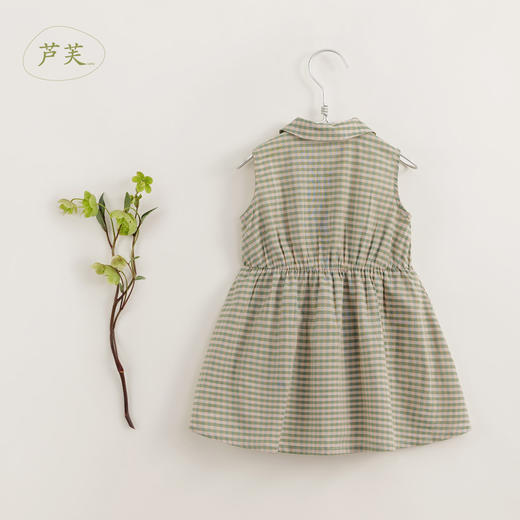 【马克珍妮 芦芙】夏装新款 女童小绿格无袖纯棉连衣裙230389 商品图2