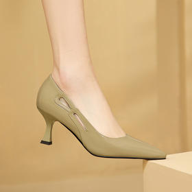 优雅百搭，尖头真皮高跟单鞋XL578