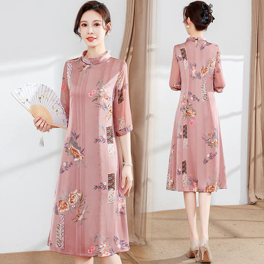 时尚修身大码印花改良旗袍连衣裙YSM-23Q02-FL 商品图1