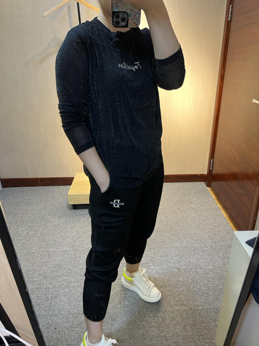 针丝缘春新款超弹百搭亮闪网眼儿显瘦打底衫3693 商品图3