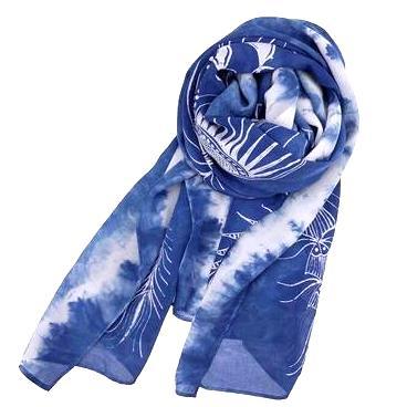 纯手工蜡染凤凰图案的双绉真丝围巾