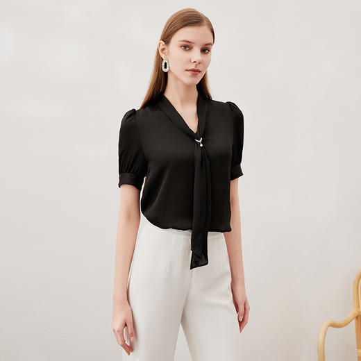 EITIE爱特爱夏季新款通勤职业百搭显瘦飘带小上衣7013709 商品图8