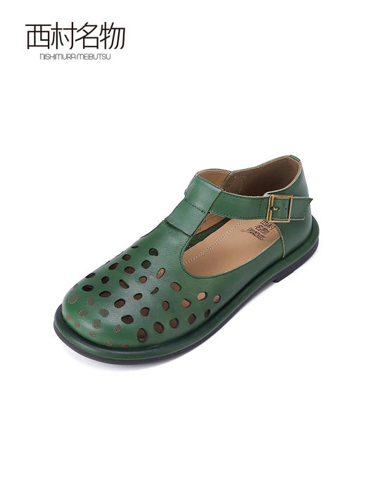 西村名物2023夏季新款透气镂空单鞋女牛皮革平底舒适洞洞鞋13381 商品图1