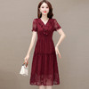 夏款时尚复古雪纺裙V领短袖荷叶边拼接气质压花连衣裙QYM-OMS-JMA316-L 商品缩略图0