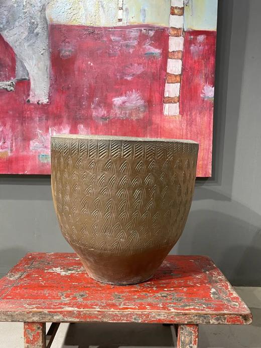 褐釉刻矛头纹罄型大缸，顺丰包邮 商品图2