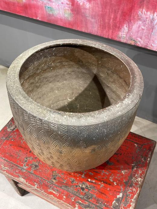 褐釉刻矛头纹罄型大缸，顺丰包邮 商品图7