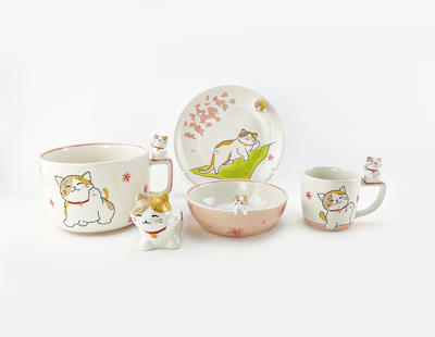 泰国进口儿童陶瓷餐具卡通立体招财猫水杯马克杯饭碗盘小朋友礼物 商品图2