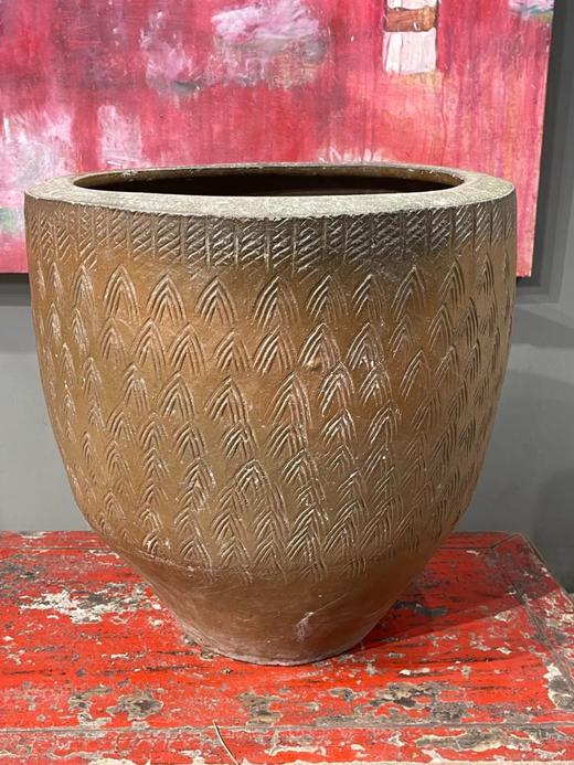 褐釉刻矛头纹罄型大缸，顺丰包邮 商品图8