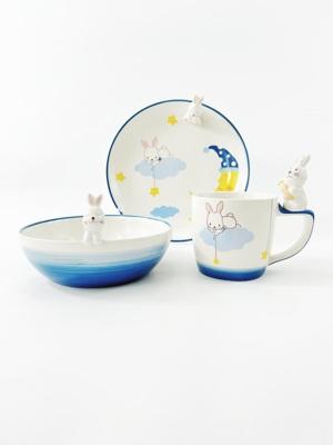泰国进口儿童陶瓷餐具卡通立体星星兔水杯马克杯餐盘 商品图1
