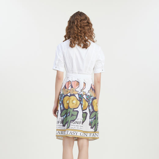 谜底复古印花连衣裙2023夏新款翻领绑带收腰中长裙短袖232ML0513 商品图2