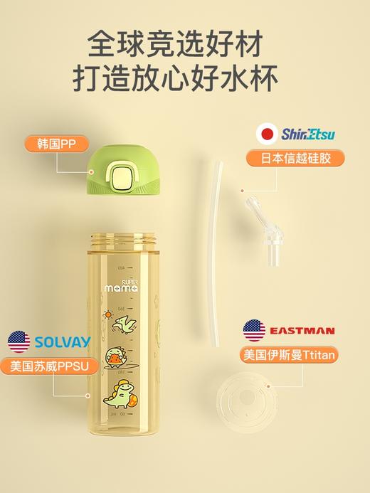 【儿童水杯丨Supermama弹跳吸管水杯480/600ml】给宝宝舒适饮用体验，进口PPSU耐磨更抗摔，安全不喷溅，饮水不挡视线不磕鼻，4重防漏设计 商品图1