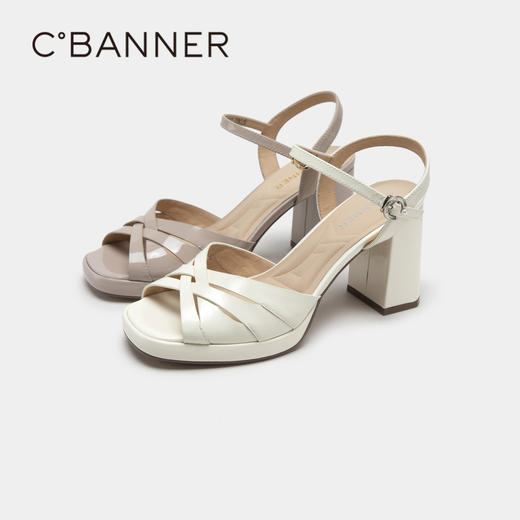 千百度女鞋夏季时装凉鞋超高跟粗跟配裙子一字带真皮 A23350957 商品图4