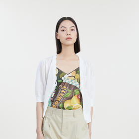 谜底针织衫短袖女2023夏季新款小清新设计感V领针织开衫232MZ0856