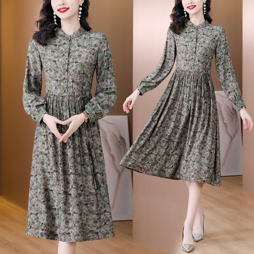 AHMhdmg5303碎花真丝连衣裙女2023春季新款欧货法式气质妈妈装高级感大码长裙 商品图1