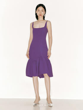 【花海人鱼】不规则人鱼花苞裙摆修身方领连衣裙/23000024B