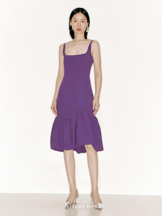 【花海人鱼】不规则人鱼花苞裙摆修身方领连衣裙/23000024B 商品图0