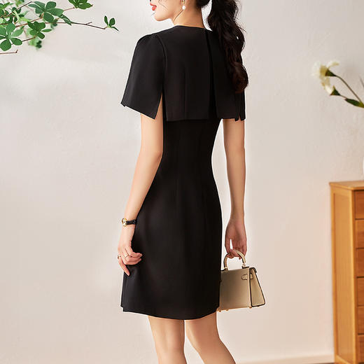 通勤气质，赫本风小香黑色贴布口袋撞色金属扣假两件连衣裙WLZD-2303906 商品图1