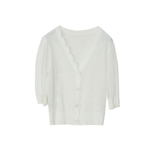 谜底针织衫短袖女2023夏季新款小清新设计感V领针织开衫232MZ0856 商品图4