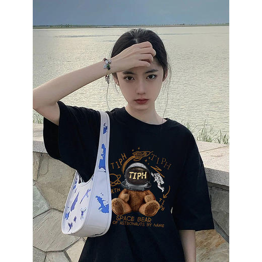 卡通小熊少女T恤春装新款2023夏季短袖小个子设计感小众白色上衣 商品图2