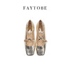 faytobe方头银色2023年春夏新款法式百搭粗跟芭蕾浅口单鞋 商品缩略图6