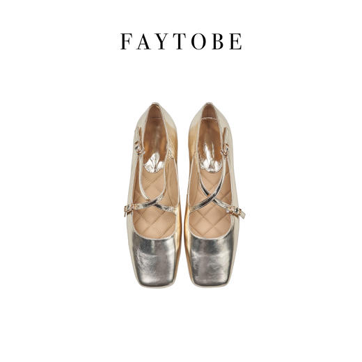 faytobe方头银色2023年春夏新款法式百搭粗跟芭蕾浅口单鞋 商品图6