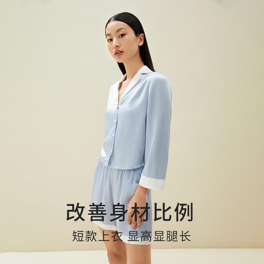 金三塔100%桑蚕丝时尚撞色可外穿真丝睡衣家居服女春夏珍珠扣套装  YSFDB203 商品图2