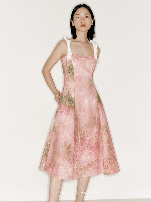 【斑斓花园】品牌定制印花撞色吊带A字大摆连衣裙/23000026B 商品图1