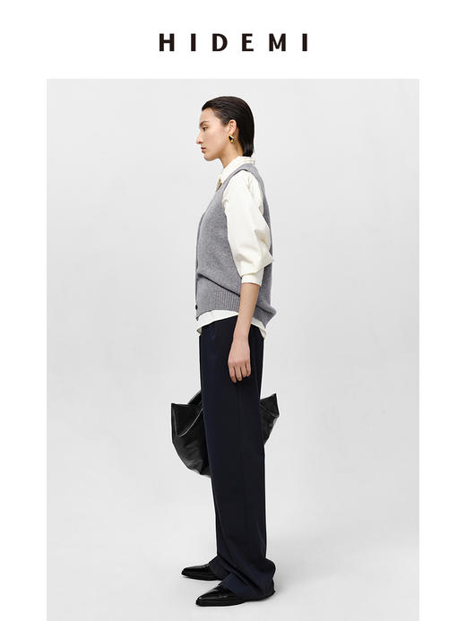 HIDEMI 流苏提花剪刀领拼接奶油白廓形衬衫 商品图3