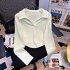 秋冬正肩Polo领T恤女美式复古纯欲甜辣短款V领上衣内搭长袖打底衫 商品缩略图3