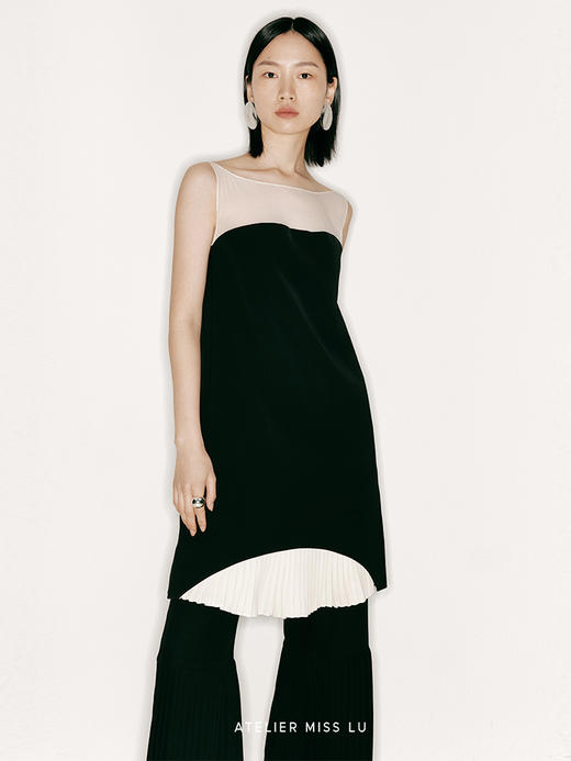 【月半湾】下摆百褶拼接后背U形薄纱连衣裙/23000022 商品图2